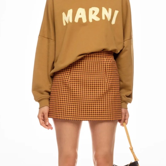 MARNI orange/burgundy houndstooth mini tweed skirt - Picture 11 of 12